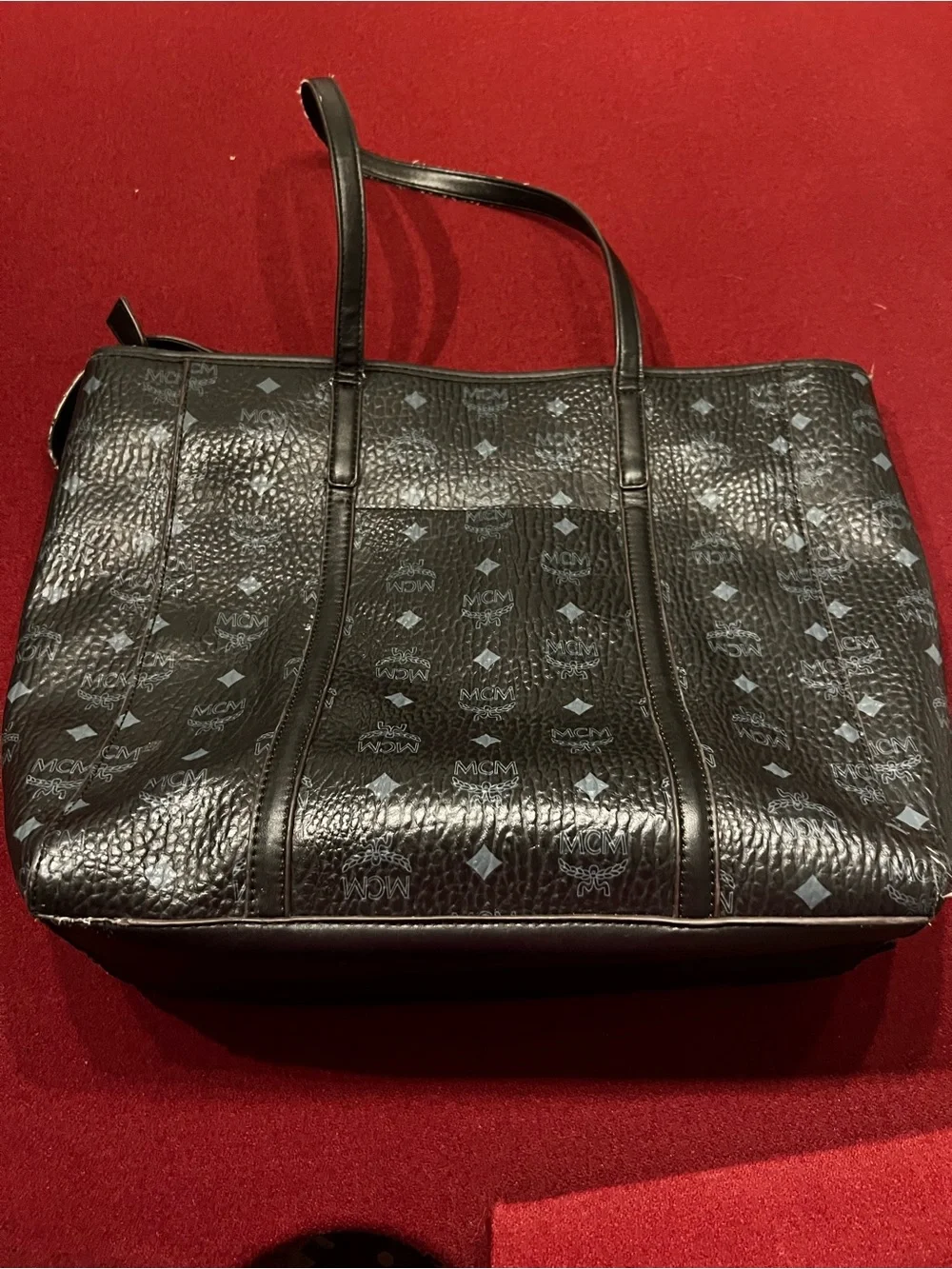 MCM Toni Top-Zip Shopper Medium Black Visetos Monogram Tote Bag